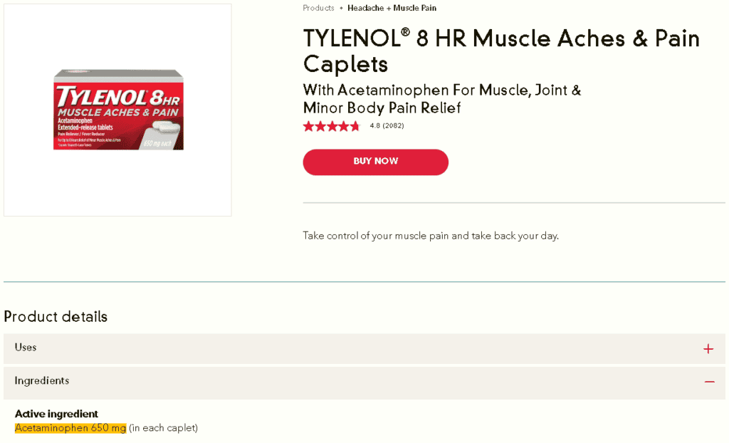 Tylenol Muscle Aches & Pain

Active Ingredient: Acetaminophen 650mg