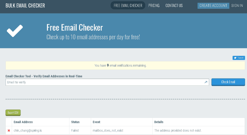 Bulk Email Checker verifying if an email is correct