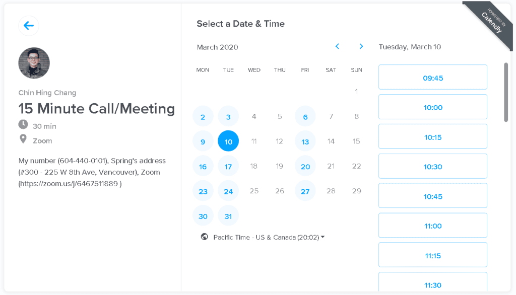 Calendly booking example