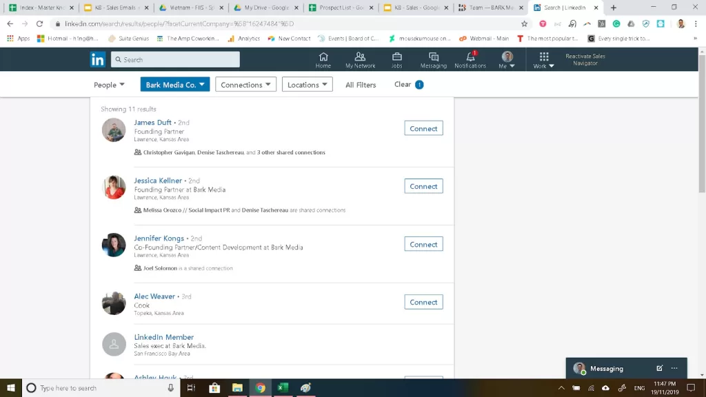 LinkedIn "people associated with company"