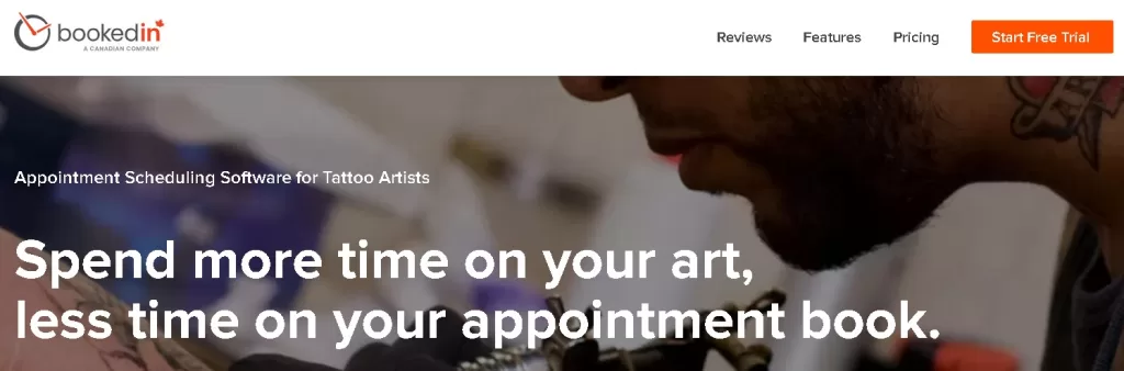 BookedIn Hero Image on their Landing Page for Tattoo Artists