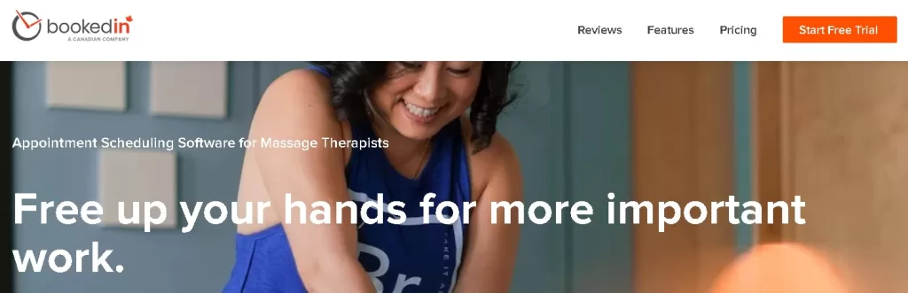 BookedIn Hero Image on their Landing Page for Massage Therapists