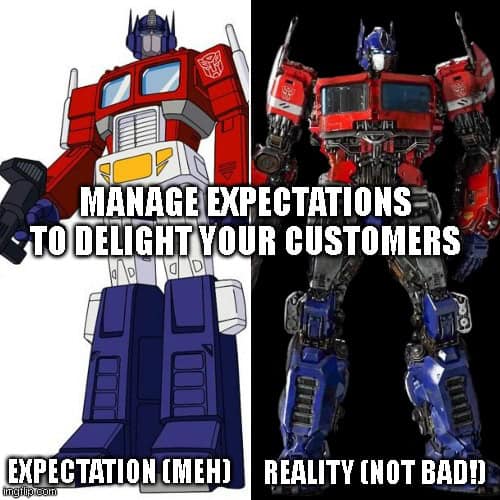 Transformers reality vs. expectation

Low expectations that are exceeded in reality result in a positive experience