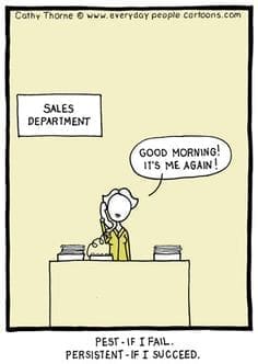 Comic by Cathy Thorne: Sales Call Technique

Pest - If I fail
Persistent - If I succeed