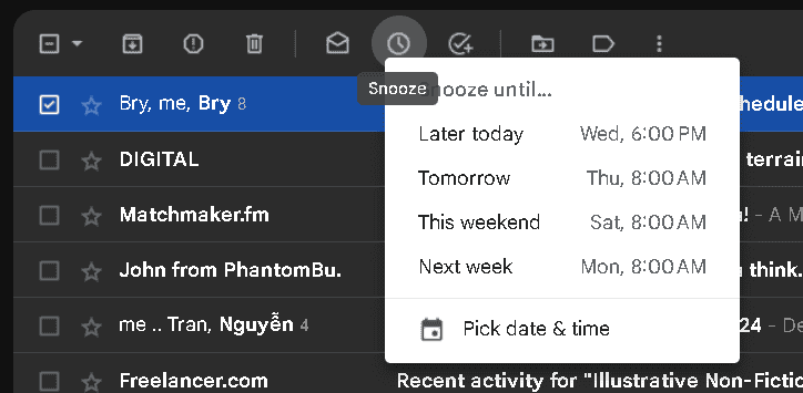 Gmail Snooze Feature