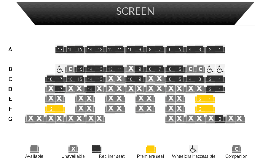 Seats remaining at a movie theatre